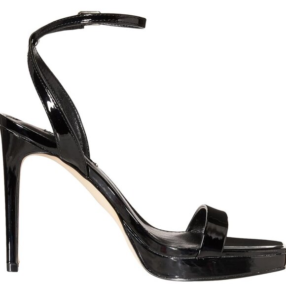 Nine West Womens Zadie Heeled Sandal Black Patent Size 8.5 Square Toe Stiletto - Picture 2 of 9